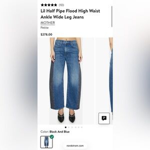 NWT MOTHER Lil Half Pipe Flood High Waist Ankle Wide Leg Jeans Black and Blue 27